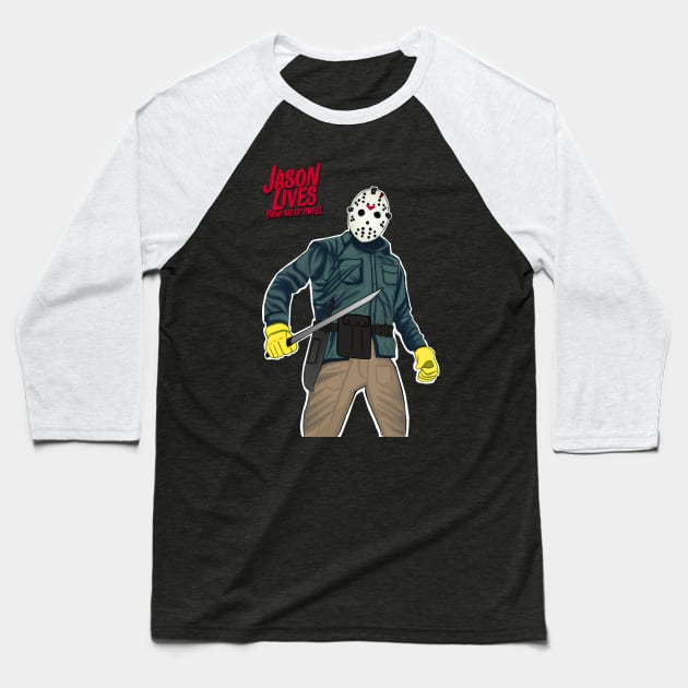 Jason Lives Baseball T-Shirt by attackofthegiantants